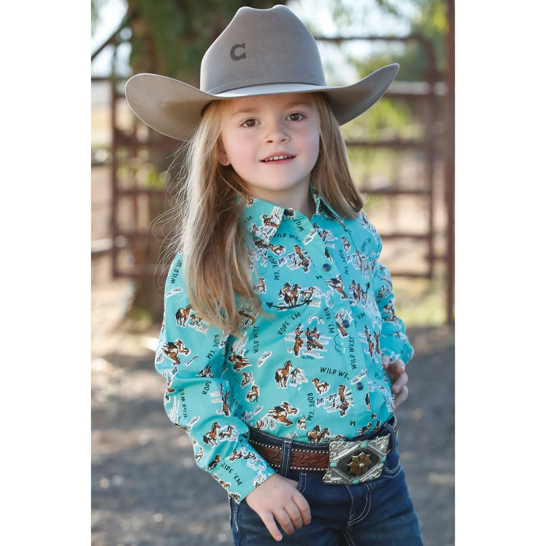 Cruel Girl's Turquoise Cowgirl Print Western Shirt