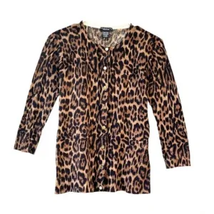 Don Caster 100% Cashmere Leopard Cardigan Sweater S